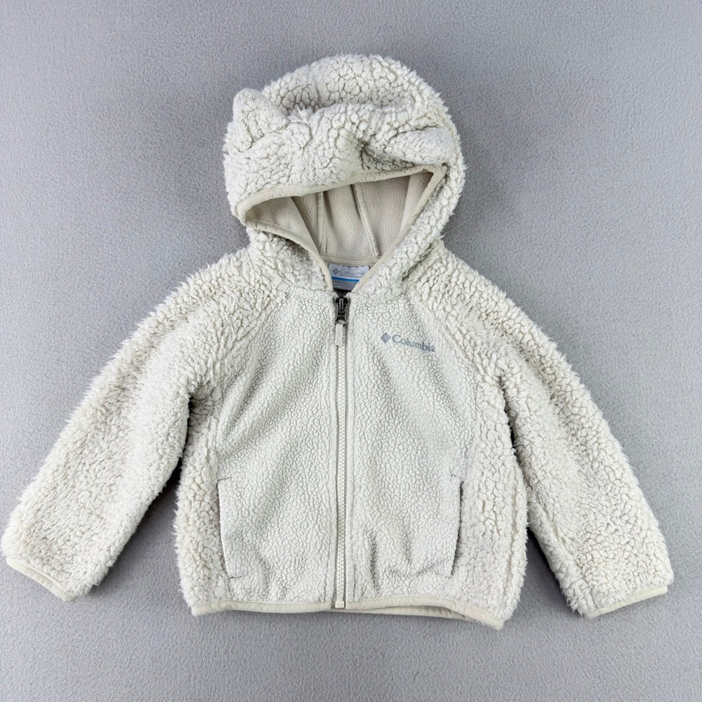 Columbia Foxy Baby Sherpa Fleece Unisex 2T Chalk White Zip-Up Animal Ear Hoodie